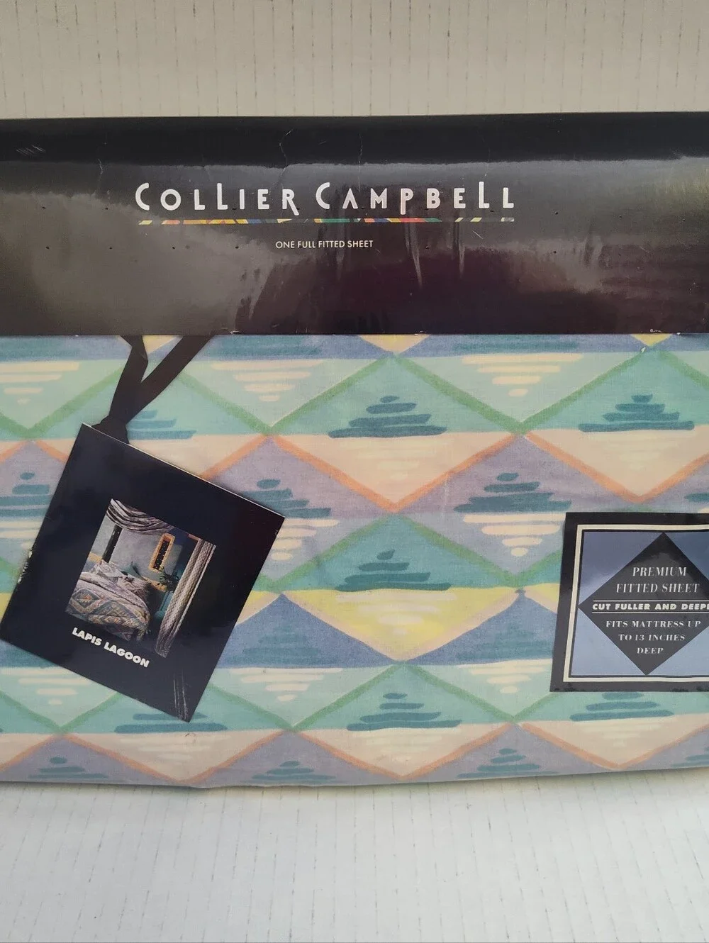 Vtg New 1991 Collier Campbell Lapis Lagoon Full Fitted Sheet Southwestern
